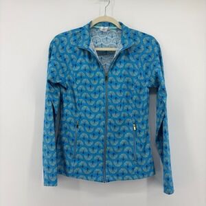 Sigrid Olsen Womens Small Blue Shell Print Golf Tennis Full Zip Athletic Jacket